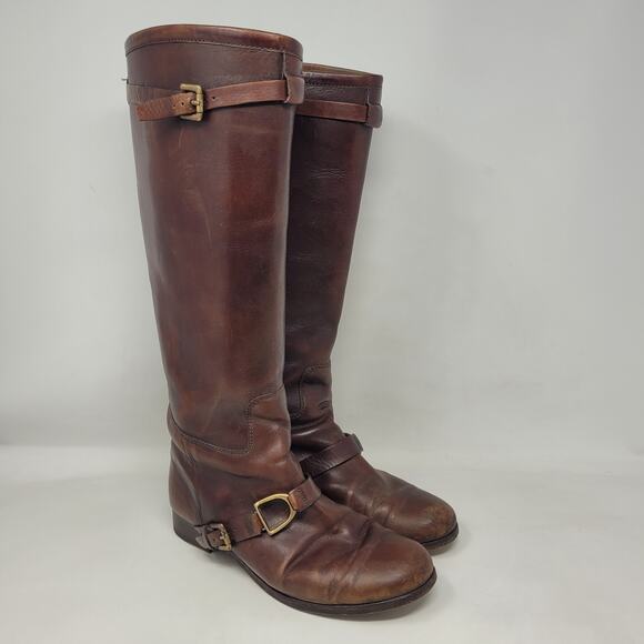 Ralph Lauren Collection Boots Womens 7.5B Brown Leather Riding Equestrian Tall